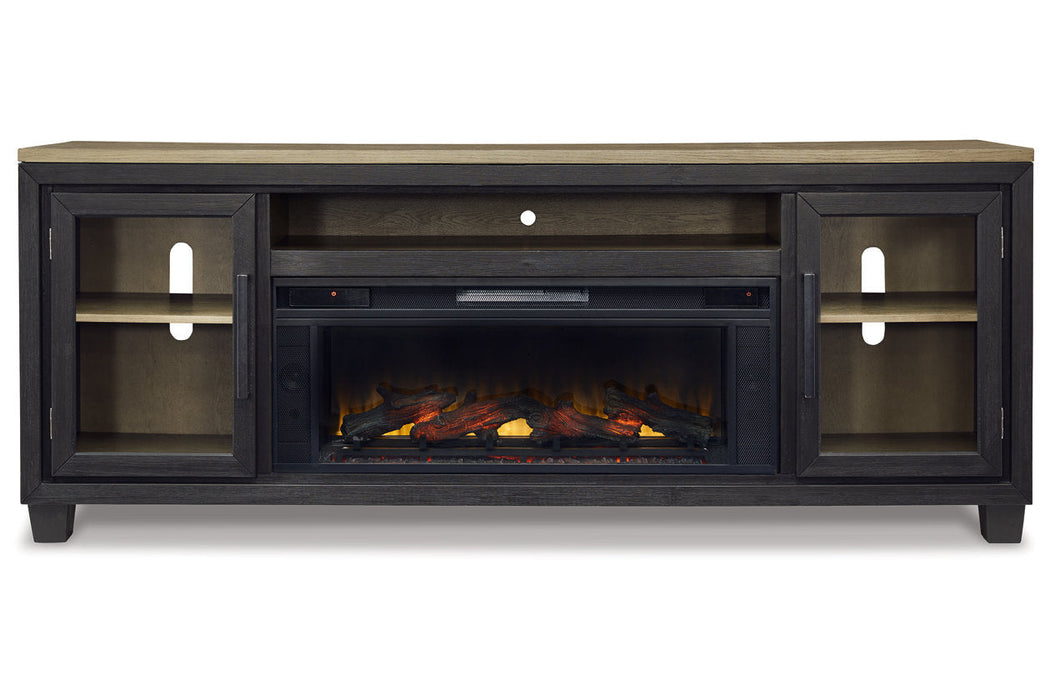 Foyland Black/Brown 83" TV Stand with Electric Fireplace