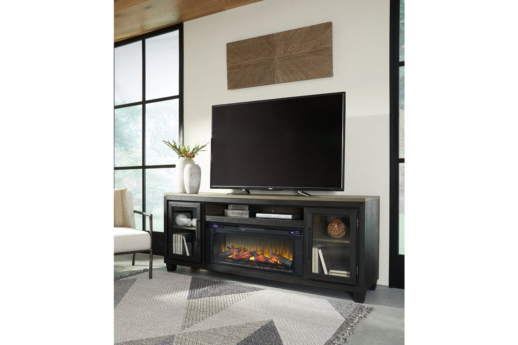 Foyland Black/Brown 83" TV Stand with Electric Fireplace