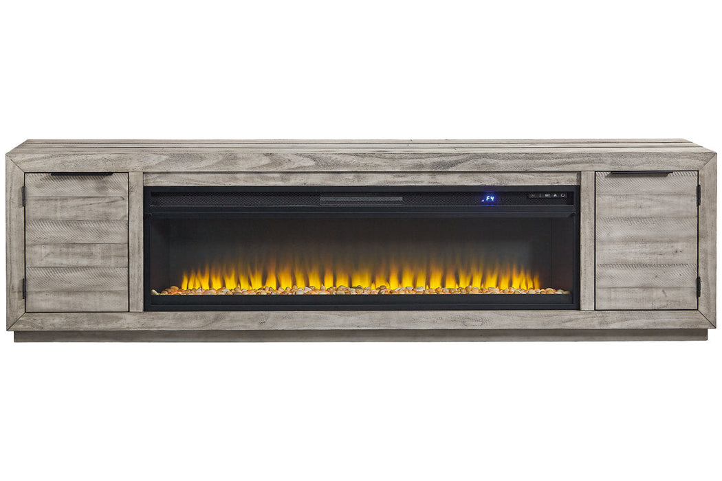 Naydell Gray 92" TV Stand with Electric Fireplace
