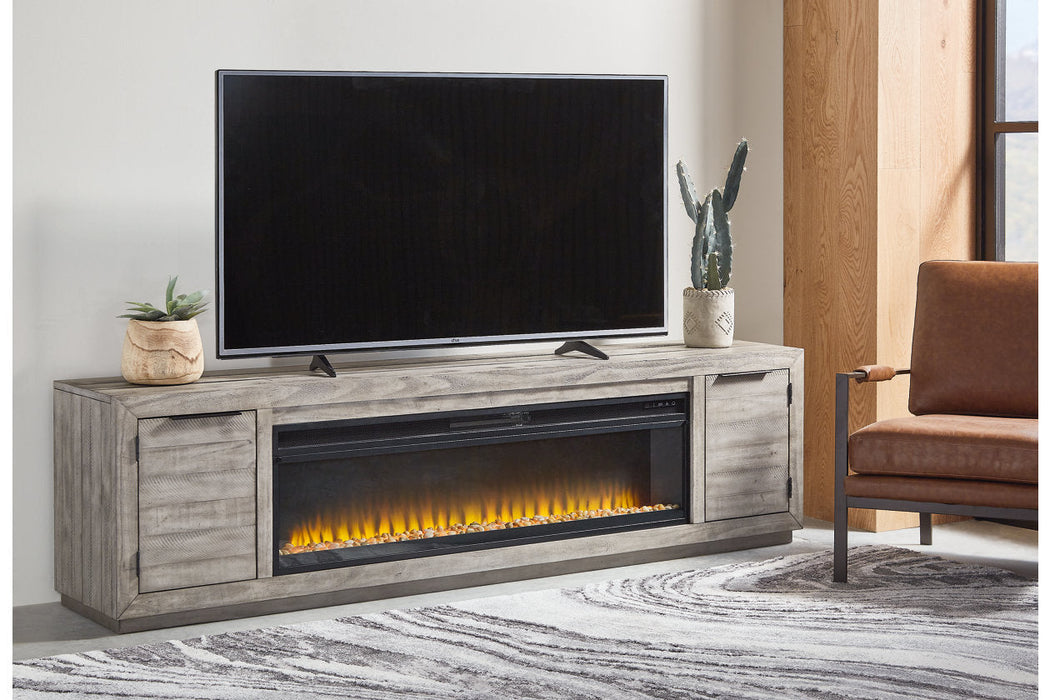 Naydell Gray 92" TV Stand with Electric Fireplace