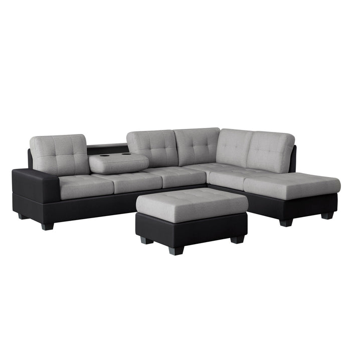 Heights Gray and Black Reverisble Sectional with Storage Ottoman