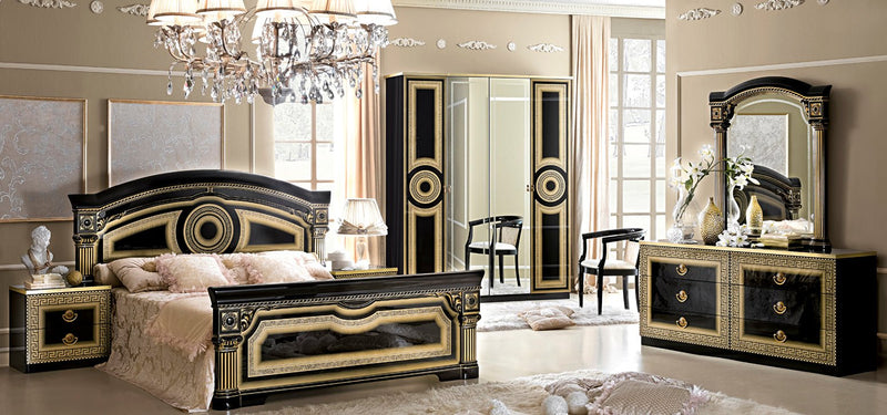 Aida Bed Black W/Gold Queen - Gate FurnitureQueen Bed