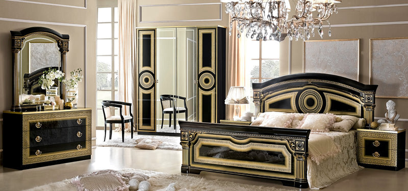 Aida Bed Black W/Gold Queen - Gate FurnitureQueen Bed