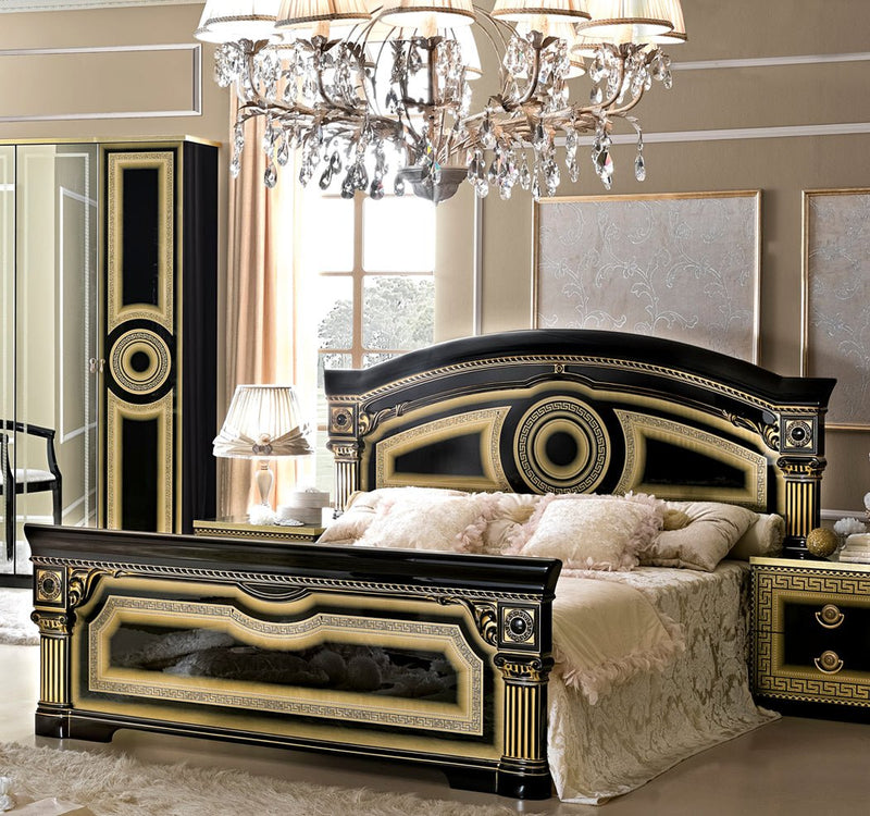 Aida Bed Black W/Gold Queen - Gate FurnitureQueen Bed