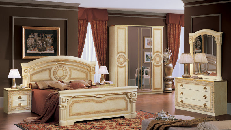 Aida Bed Ivory W/Gold Queen - Gate Furniture