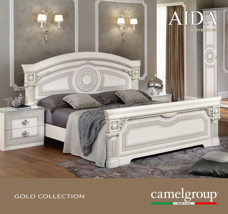Aida Bed White W/Silver Queen - Gate FurnitureQueen Bed