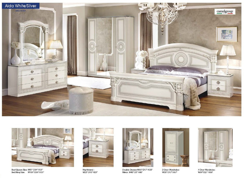 Aida Bed White W/Silver Queen - Gate FurnitureQueen Bed