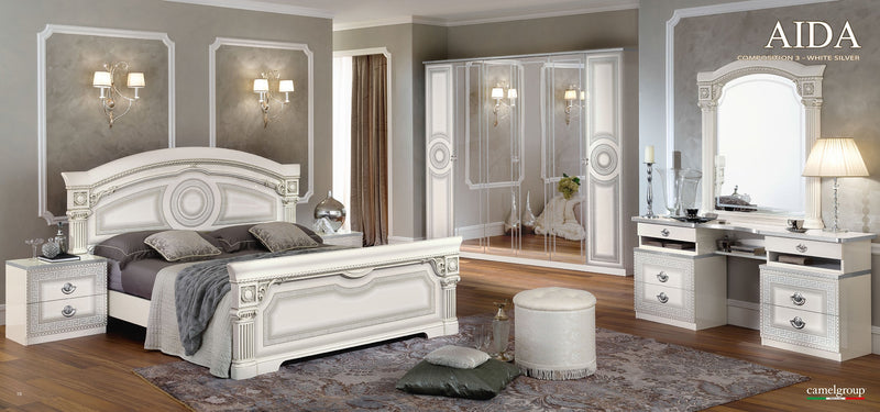 Aida Bed White W/Silver Queen - Gate FurnitureQueen Bed