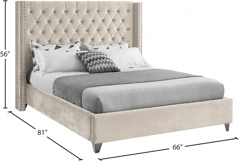 Aiden Velvet Full Bed Cream - AidenCream-F