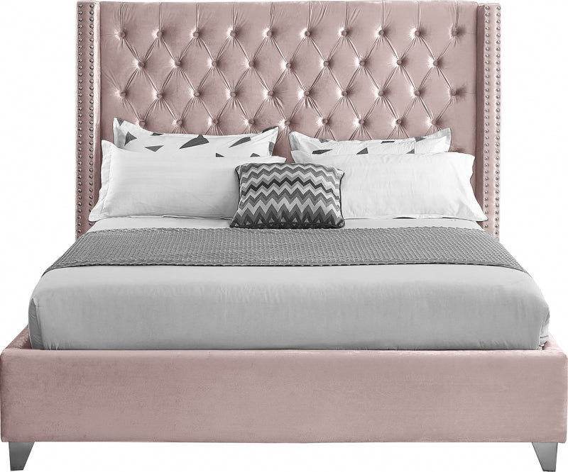 Aiden Velvet Full Bed Pink - AidenPink-F