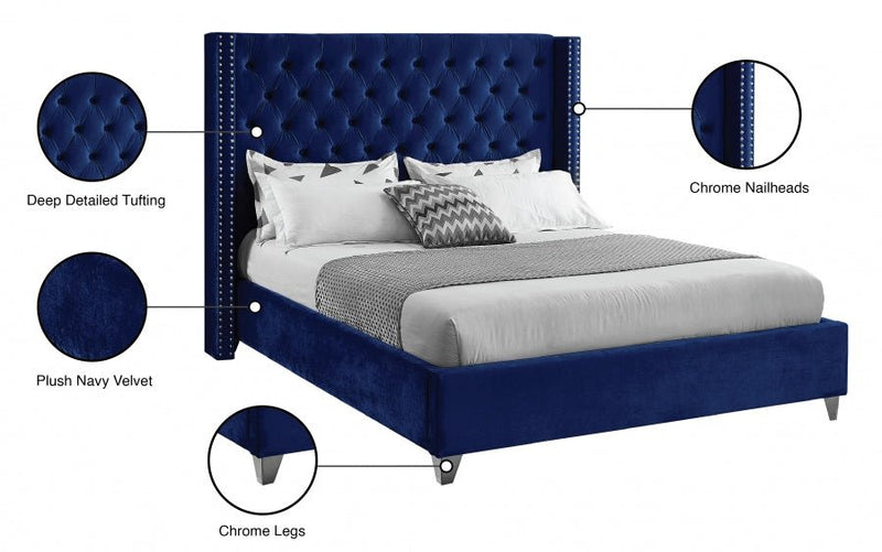 Aiden Velvet King Bed Blue - Gate FurnitureKing Bed