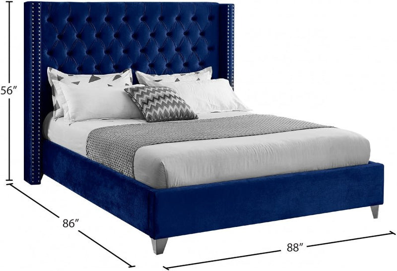 Aiden Velvet King Bed Blue - Gate FurnitureKing Bed