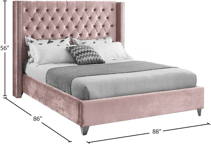 Aiden Velvet King Bed Pink - Gate FurnitureKing Bed