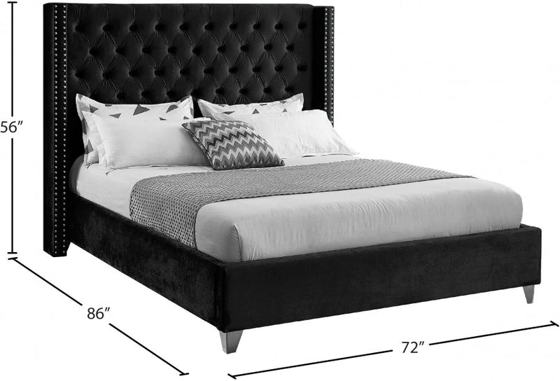 Aiden Velvet Queen Bed Black - Gate FurnitureQueen Bed