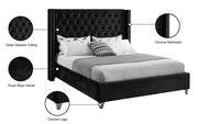 Aiden Velvet Queen Bed Black - Gate FurnitureQueen Bed