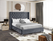 Aiden Velvet Queen Bed Grey - Gate FurnitureQueen Bed