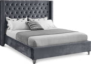 Aiden Velvet Queen Bed Grey - Gate FurnitureQueen Bed