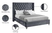 Aiden Velvet Queen Bed Grey - Gate FurnitureQueen Bed