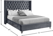 Aiden Velvet Queen Bed Grey - Gate FurnitureQueen Bed
