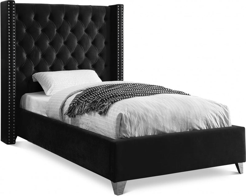 Aiden Velvet Twin Bed Black - Gate FurnitureTwin Bed