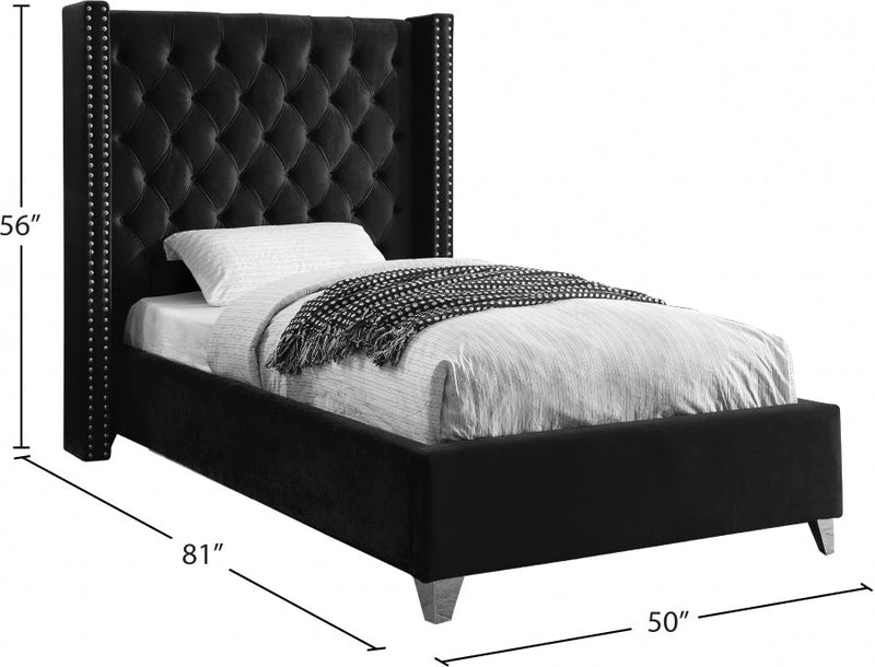 Aiden Velvet Twin Bed Black - Gate FurnitureTwin Bed
