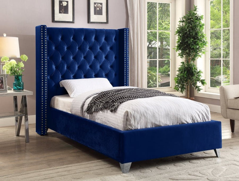 Aiden Velvet Twin Bed Blue - Gate FurnitureTwin Bed