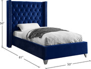 Aiden Velvet Twin Bed Blue - Gate FurnitureTwin Bed