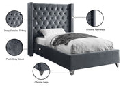 Aiden Velvet Twin Bed Grey - Gate FurnitureTwin Bed