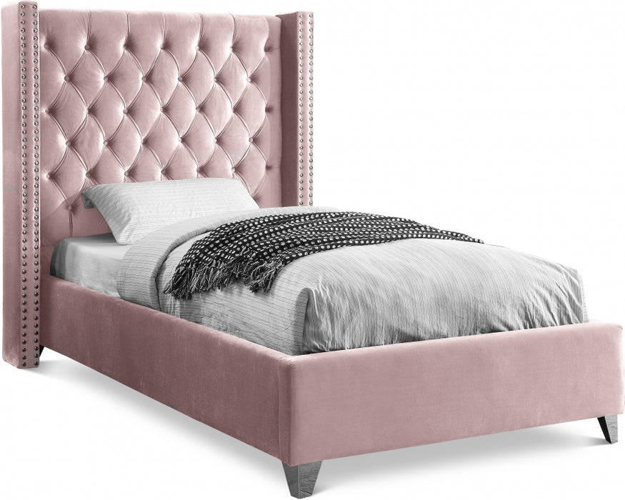 Aiden Velvet Twin Bed Pink - AidenPink-T