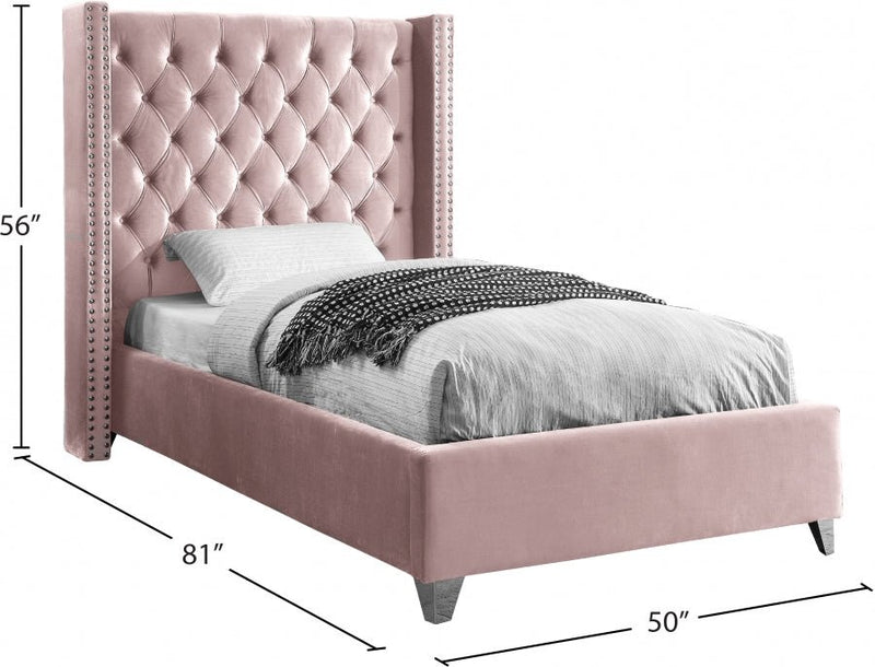 Aiden Velvet Twin Bed Pink - Gate FurnitureTwin Bed