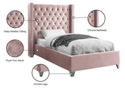 Aiden Velvet Twin Bed Pink - Gate FurnitureTwin Bed