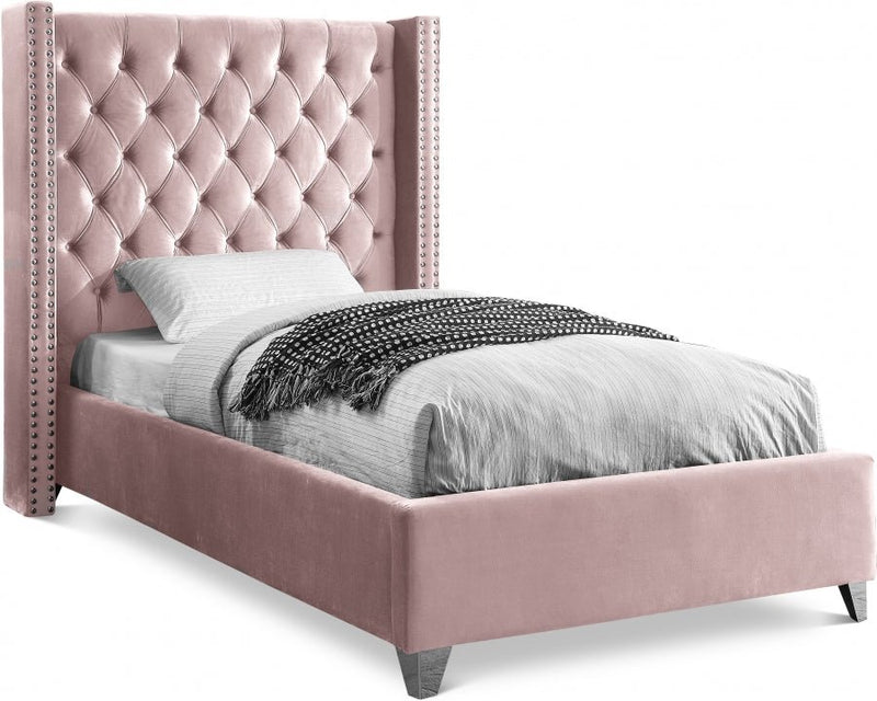 Aiden Velvet Twin Bed Pink - Gate FurnitureTwin Bed