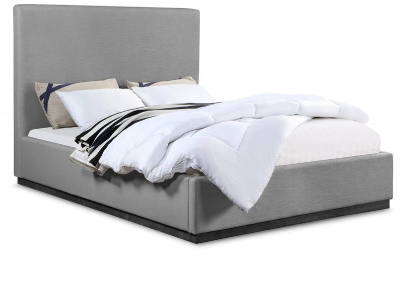 Alfie Linen Textured Fabric King Bed Grey - Gate FurnitureKing Bed