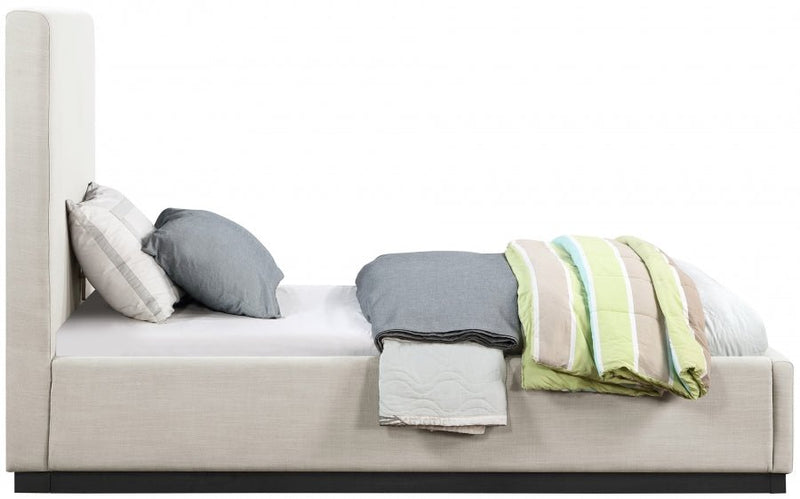 Alfie Linen Textured Fabric Twin Bed Beige - Gate FurnitureTwin Bed