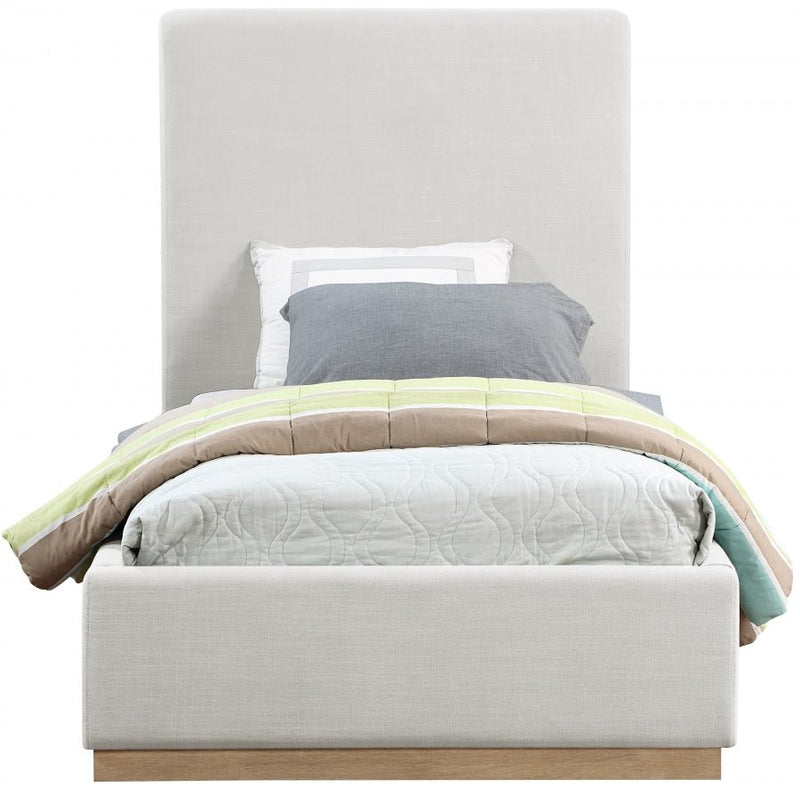 Alfie Linen Textured Fabric Twin Bed Cream - Gate FurnitureTwin Bed