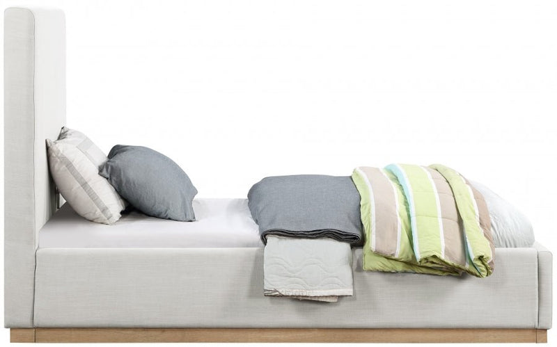 Alfie Linen Textured Fabric Twin Bed Cream - Gate FurnitureTwin Bed