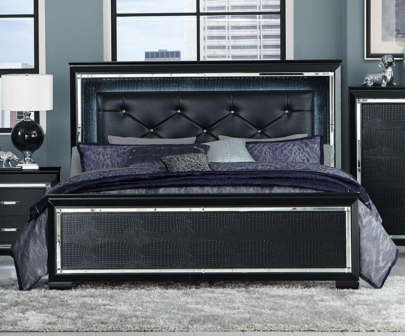 Allura Black LED King Panel Bed - Gate FurnitureKing Bed