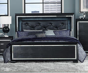 Allura Black LED Queen Panel Bed - Gate FurnitureQueen Bed