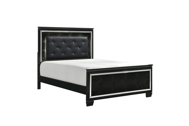Allura Black LED Queen Panel Bed - Gate FurnitureQueen Bed