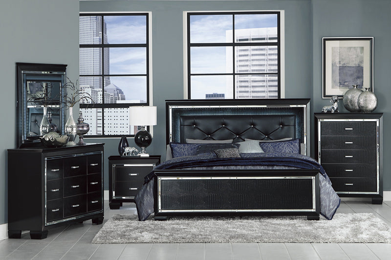 Allura Black LED Upholstered Panel Bedroom Set - Gate FurnitureBedroom Set
