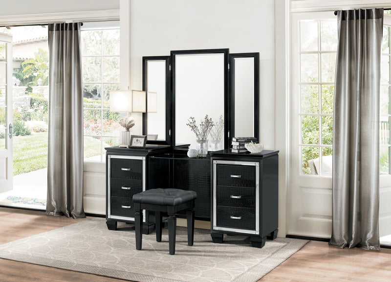 Allura Black Vanity Set with Stool - Gate FurnitureVanity