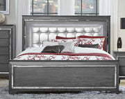 Allura Gray LED Queen Panel Bed - Gate FurnitureQueen Bed