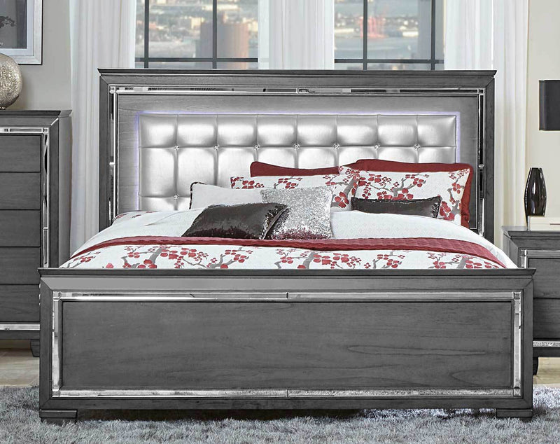 Allura Gray LED Queen Panel Bed - Gate FurnitureQueen Bed