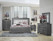 Allura Gray LED Queen Panel Bed - Gate FurnitureQueen Bed