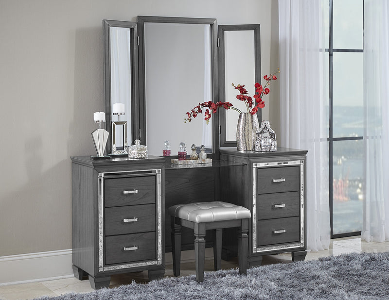 Allura Gray Vanity Set with Stool - Gate FurnitureVanity