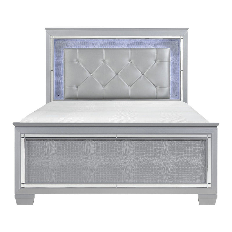 Allura Silver LED Queen Panel Bed - Gate FurnitureQueen Bed