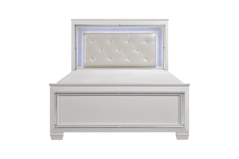 Allura White LED Queen Panel Bed - Gate FurnitureQueen Bed