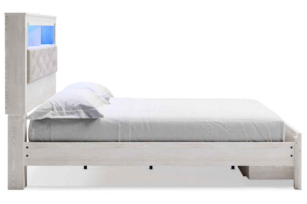 Altyra White King Upholstered Bookcase Bed with Storage - Gate FurnitureKing Bed