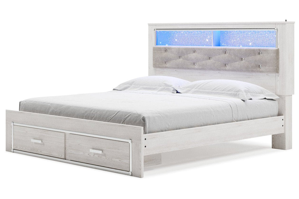Altyra White King Upholstered Bookcase Bed with Storage - Gate FurnitureKing Bed