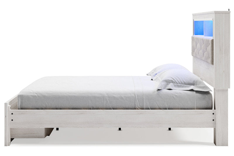 Altyra White King Upholstered Bookcase Bed with Storage - Gate FurnitureKing Bed